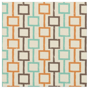 Teal Brown Orange Retro Geometric Pattern Fabric