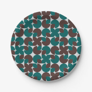 Teal & Brown Organic Pattern Paper Plate