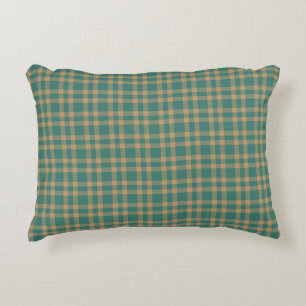 Teal Brown Plaid Pattern Decorative Cushion