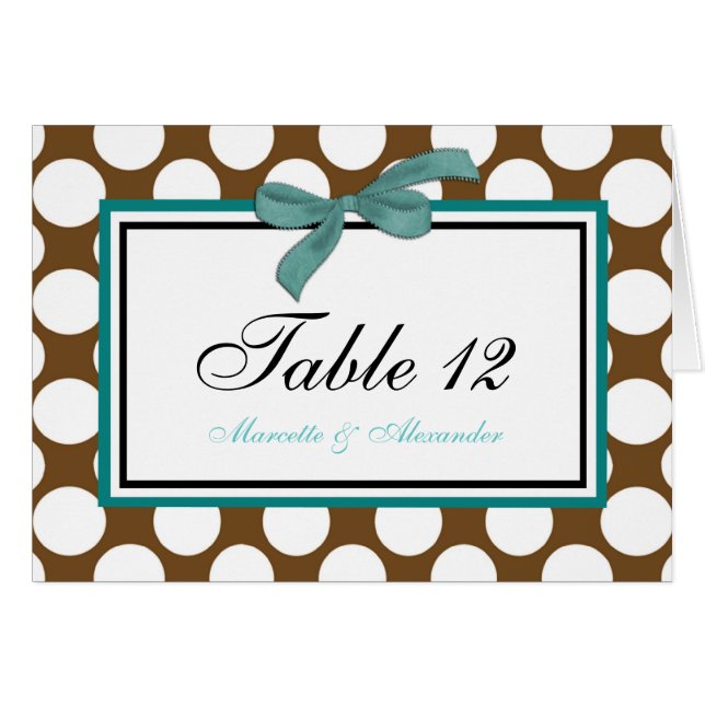 Teal Brown Polka Dot Table Cards (Front Horizontal)