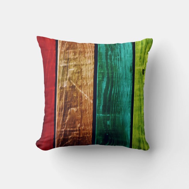 Teal Brown Red & Green Striped Accent Pillow (Front)