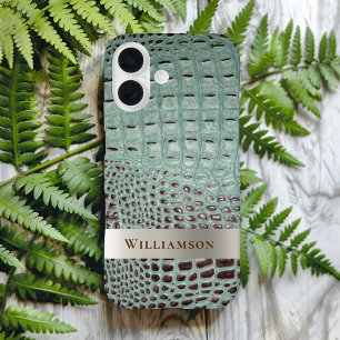 Teal Brown Reptile Digital Leather Titanium Metal  iPhone 16 Case