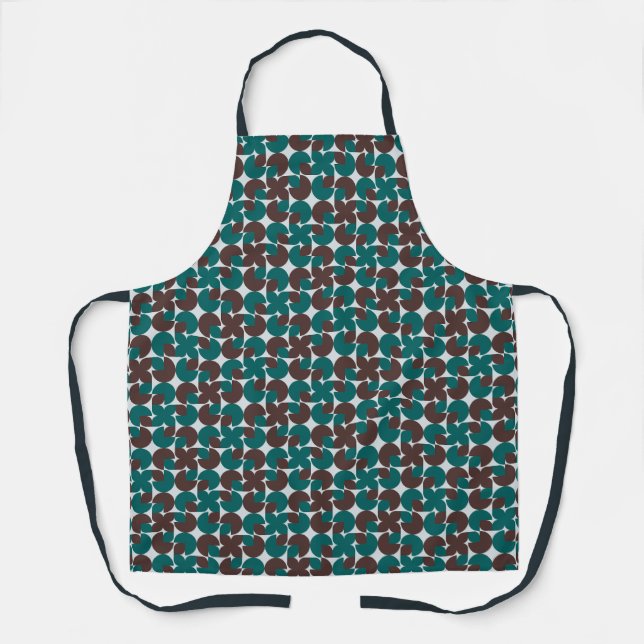 Teal & Brown Retro Organic Shapes Apron (Front)