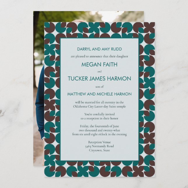 Teal & Brown Retro Shapes Reception Invitation (Front/Back)