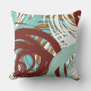 Teal Brown SPIRAL DESIGN Retro Throw Pillow