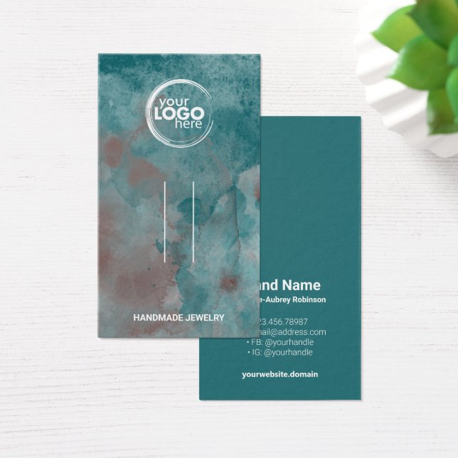 Teal Brown Watercolor Hair Clip Logo Display Card (Desk)