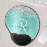 Teal Brushed Metal Silver Glitter Monogram Name Gel Mouse Mat<br><div class="desc">Easily personalise this trendy chic mouse pad design featuring pretty silver sparkling glitter on a teal brushed metallic background.</div>