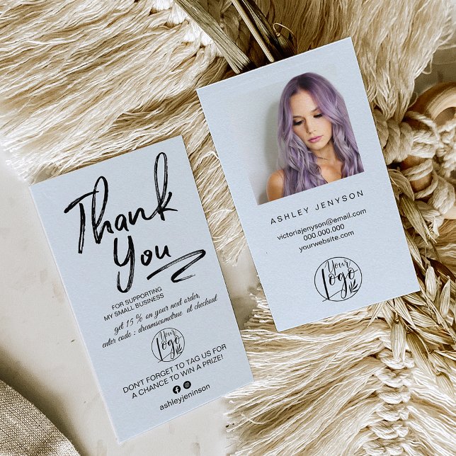 Teal brushed script photo logo order thank you business card (Creator Uploaded)