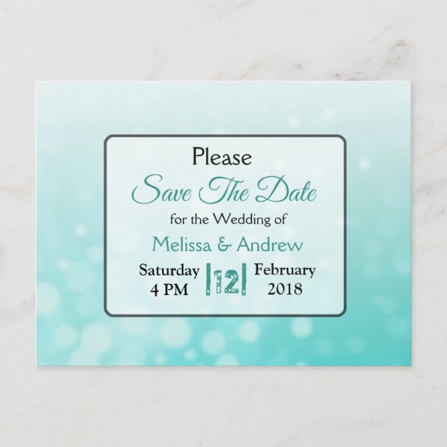Teal Bubbles Elegant Wedding Save the Date Announcement Postcard (Front)