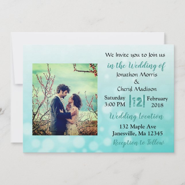 Teal Bubbles Photo Wedding Invitations (Front)