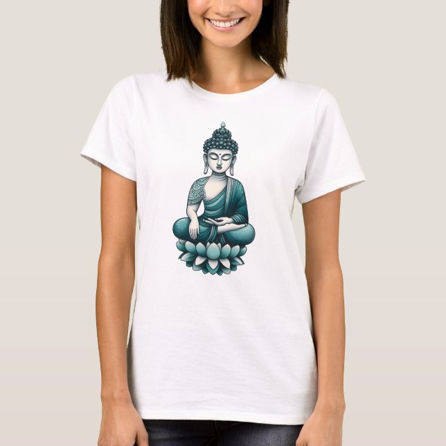 Teal Buddha in a lotus pose T-Shirt (Front)