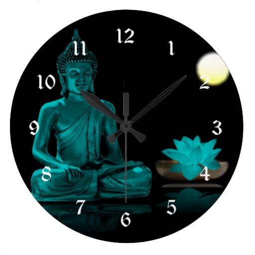 Image of Teal Buddha Meditating Under Full Moon Large Clock