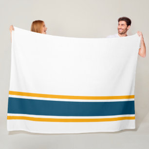 Teal Bue Yellow Racing Stripes White Background Fleece Blanket