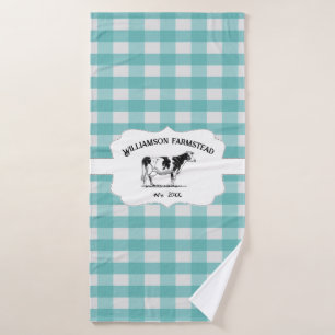 Teal Buffalo Plaid Farm Cow Bath Towel Set