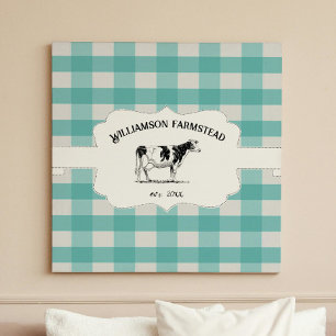 Teal Buffalo Plaid Farm Cow Canvas Print