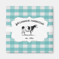 Teal Buffalo Plaid Farm Cow Magnet