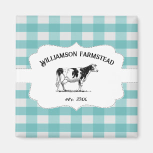 Teal Buffalo Plaid Farm Cow Magnet