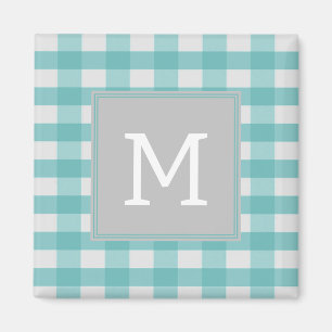 Teal Buffalo Plaid Monogram Magnet