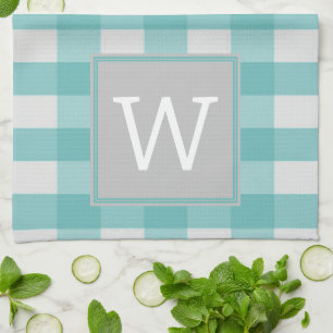Teal Buffalo Plaid Monogram Towel
