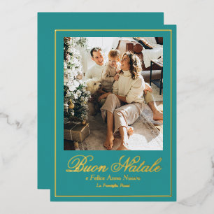 Teal Buon Natale e Felice Anno Nuovo Script Photo Foil Holiday Card