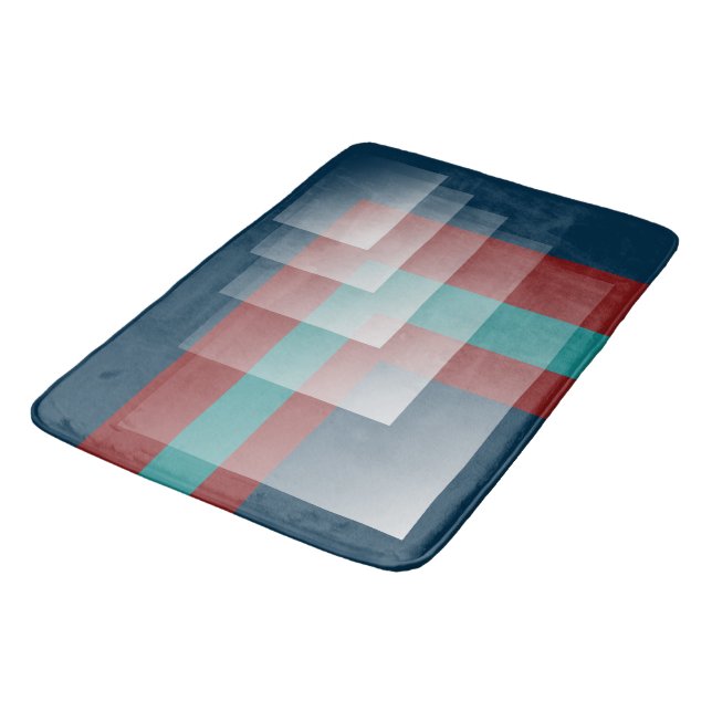 Teal burgundy blue bath mat (Angled)