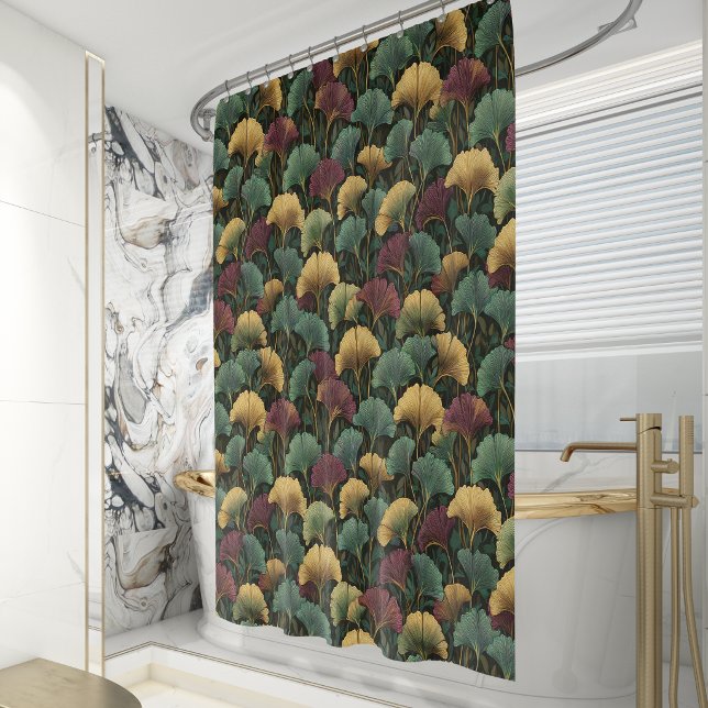 Teal Burgundy Ginkgo Leaf Pattern  Shower Curtain (Creator Uploaded)