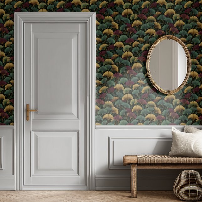 Teal Burgundy Ginkgo Leaf Pattern  Wallpaper (Creator Uploaded)