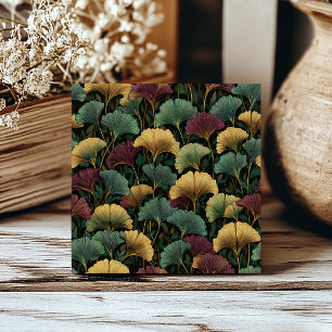 Teal Burgundy Ginkgo Pattern  Tile