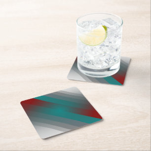 teal burgundy gray stripes square paper coaster