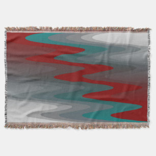 teal burgundy gray waves throw blanket