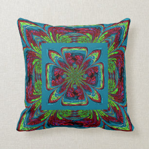 Teal Burgundy Green Flower Throw Pillow