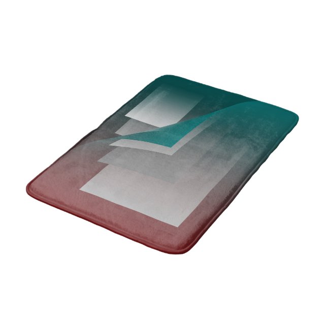 Teal burgundy grey pages bath mat (Angled)