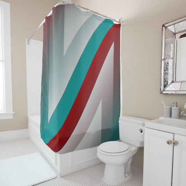 teal burgundy grey sphere effect shower curtain (In Situ)