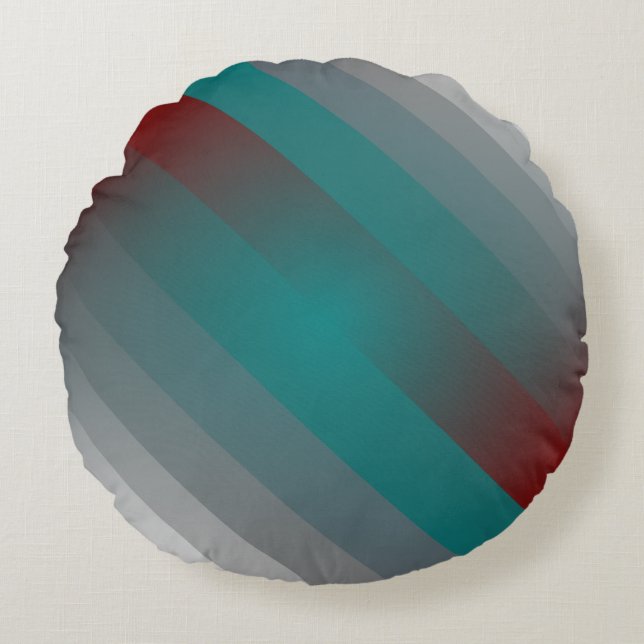 teal burgundy grey stripes round cushion (Front)