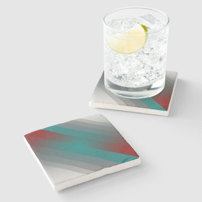 teal burgundy grey stripes stone coaster (Side)