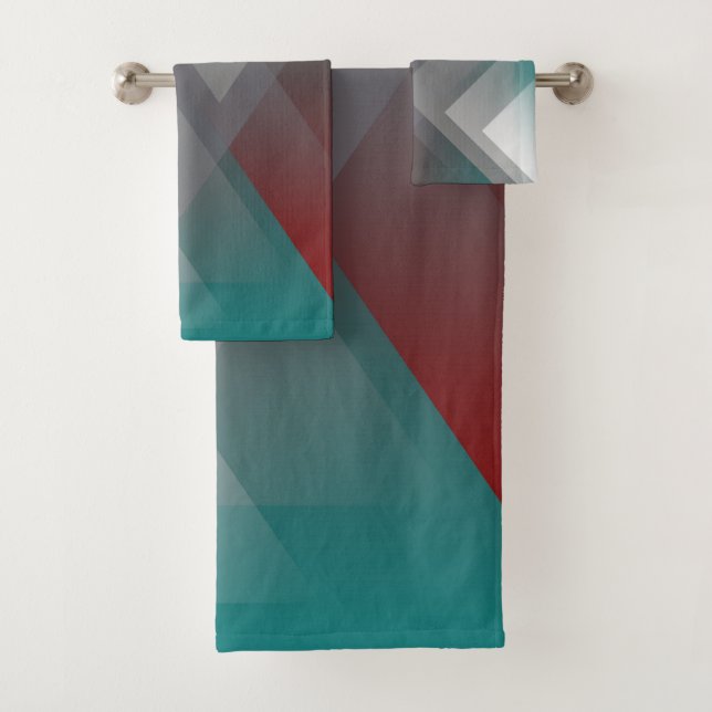 Teal burgundy grey symmetry bath towel set (Insitu)