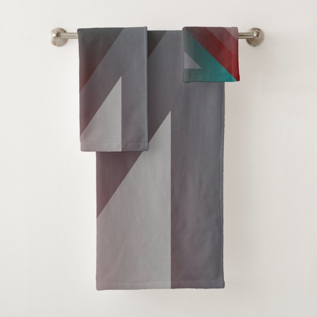 teal burgundy grey triangle bath towel set (Insitu)