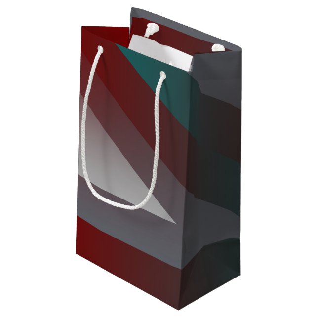 teal burgundy grey triangle small gift bag (Back Angled)