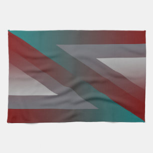 teal burgundy grey triangle tea towel
