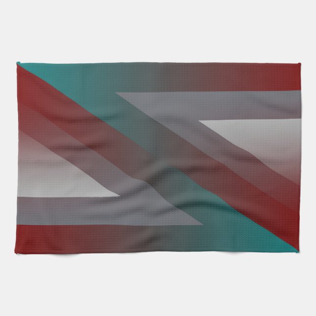 teal burgundy grey triangle tea towel (Horizontal)