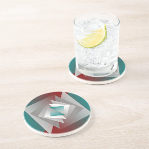 Teal Burgundy Grey Triangles Coaster
