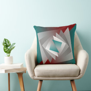 Teal Burgundy Grey Triangles Cushion
