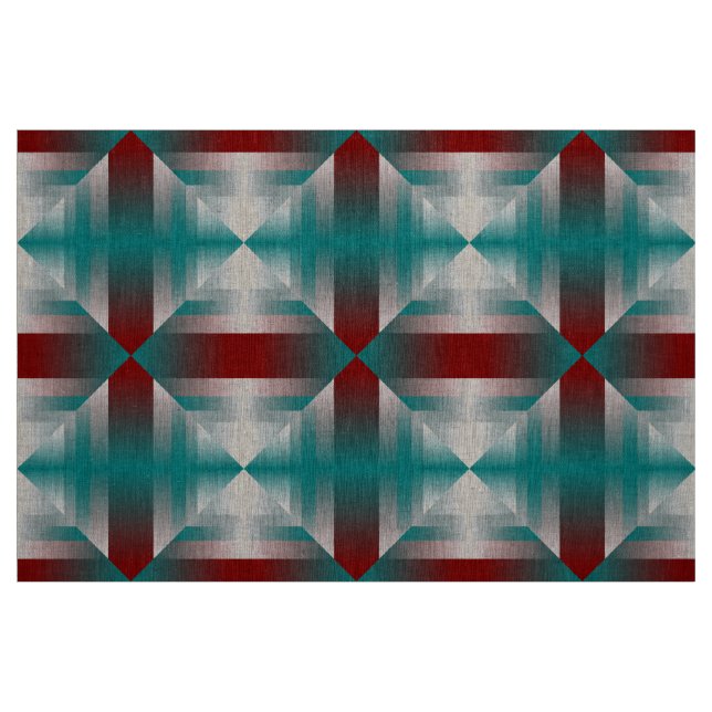 teal burgundy grey triangles fabric (Fat Quarter)
