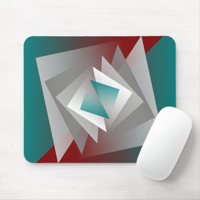 Teal Burgundy Grey Triangles Mouse Mat (With Mouse)
