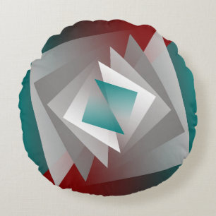 Teal Burgundy Grey Triangles Round Cushion