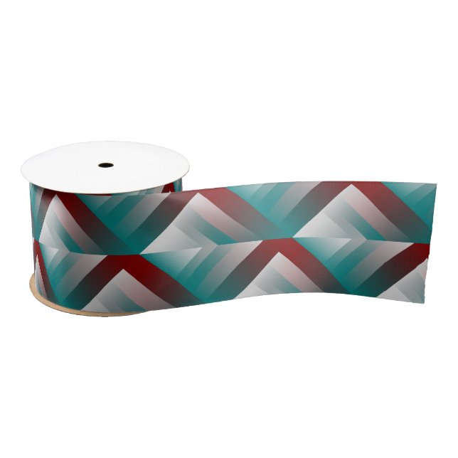 teal burgundy grey triangles satin ribbon (Spool)