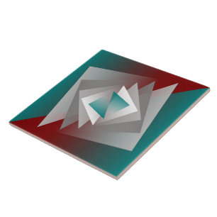 Teal Burgundy Grey Triangles Tile