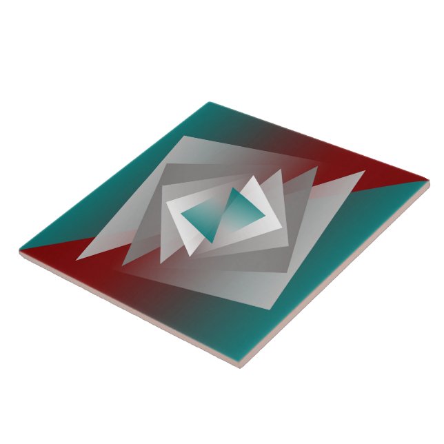 Teal Burgundy Grey Triangles Tile (Side)