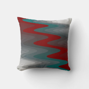 teal burgundy grey waves cushion