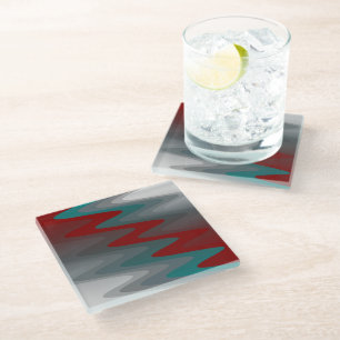 teal burgundy grey waves glass coaster